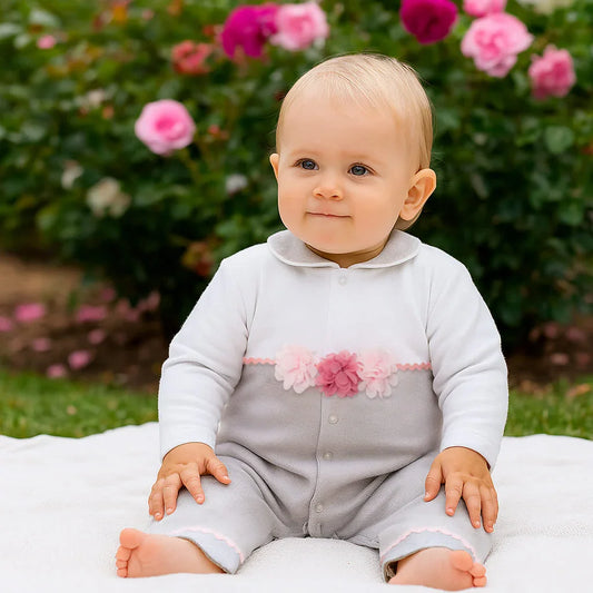 Babygrow sem Pés Jardim Branco/Cinza - Pim-Pam-Pum Baby