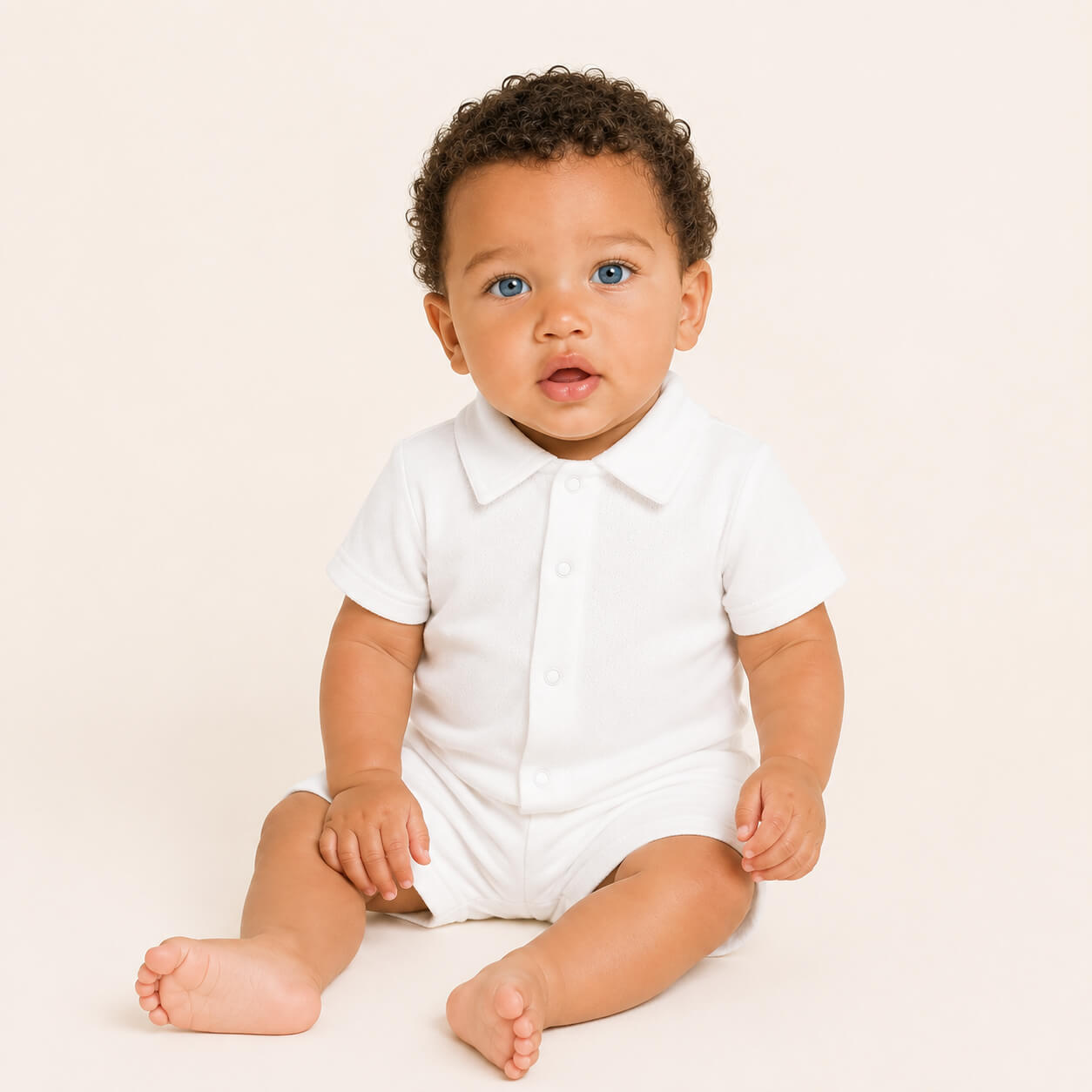 Bebé com camisola de gola camisa sweet bege, 100% algodão macio e confortável para qualquer ocasião
