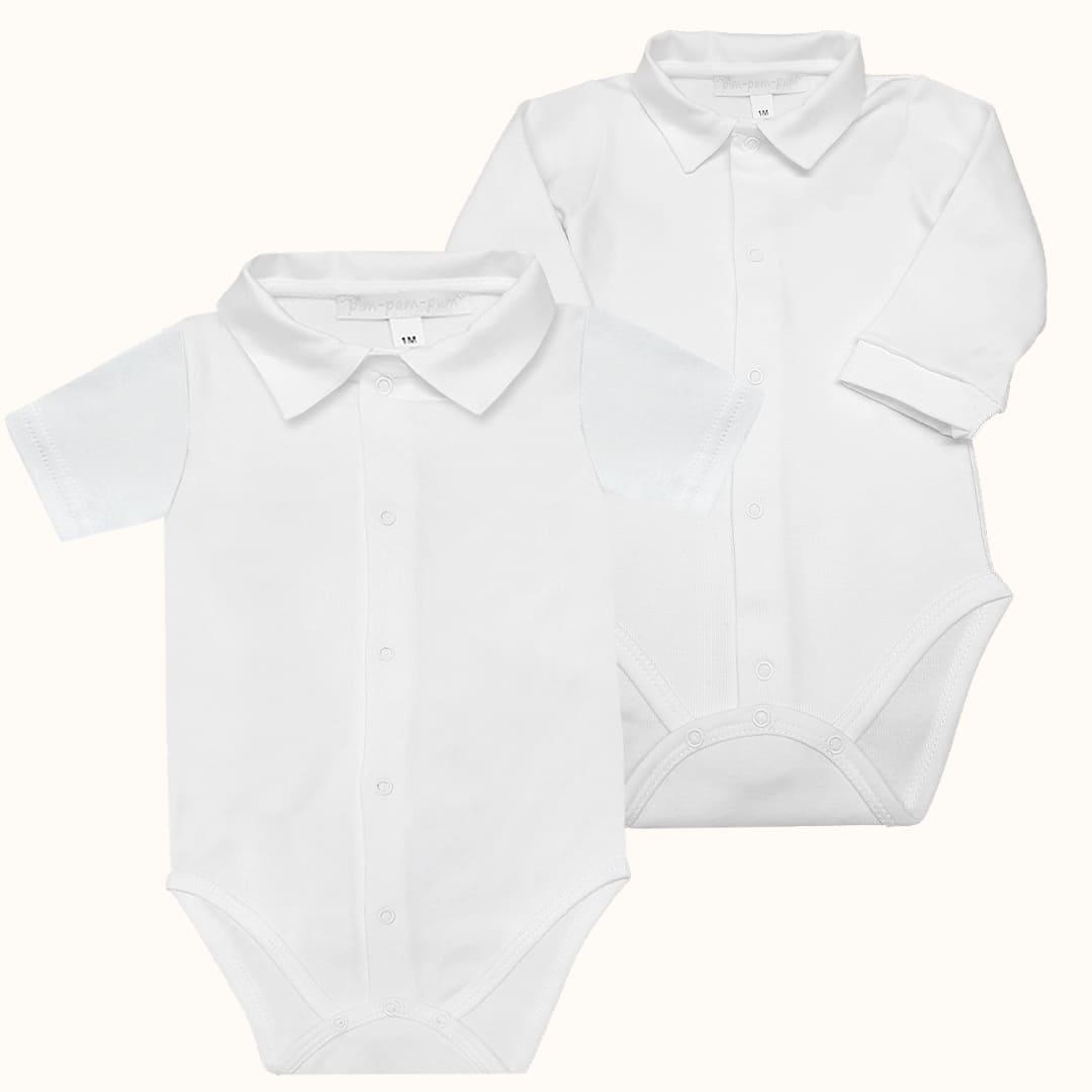 Body de Gola Básico Branco Menino Verão - Pim-Pam-Pum Baby