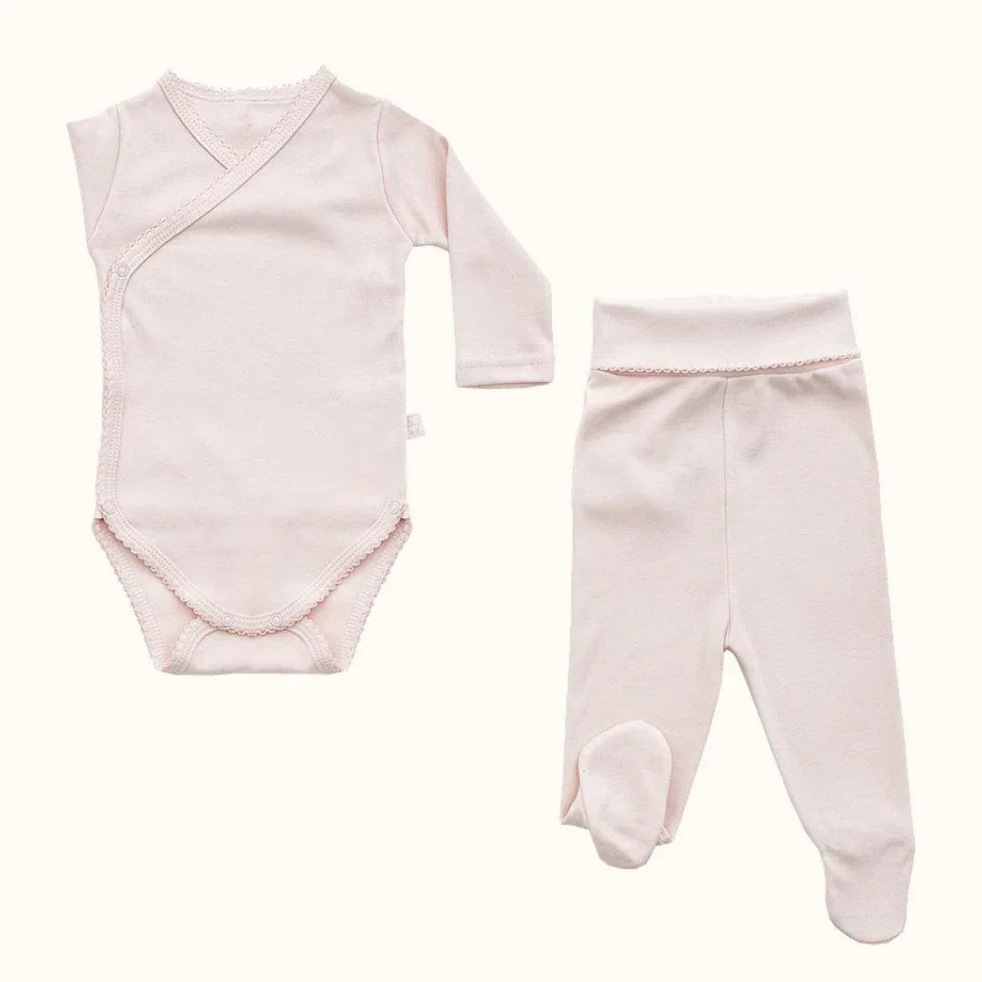 Conjunto de body e calça básicos rosa claro para bebé, algodão, manga longa