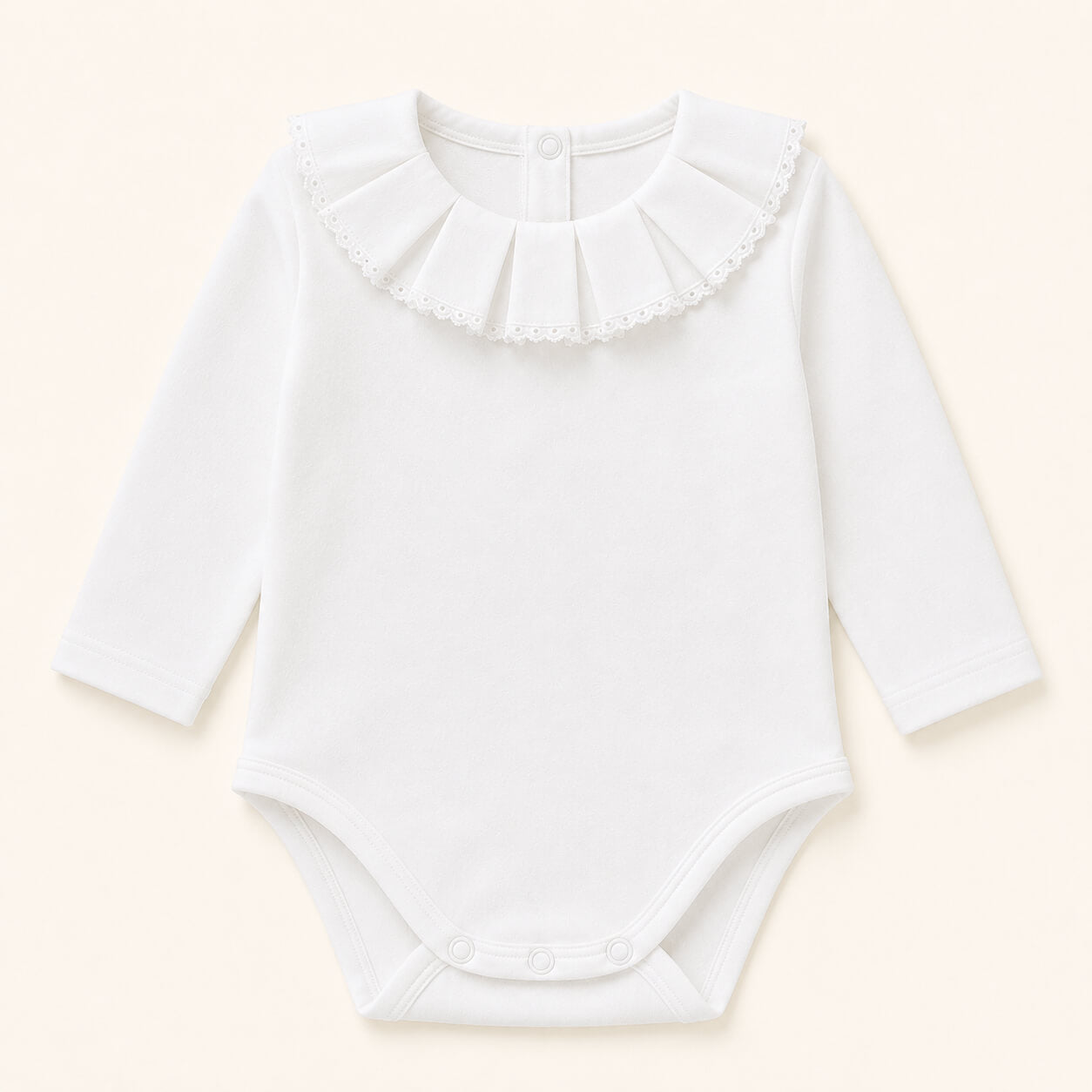 body de gola classic branco com gola em bordado inglês, manga comprida, tudo em algodão