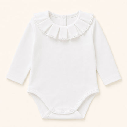 body de gola classic branco com gola em bordado inglês, manga comprida, tudo em algodão