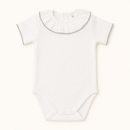Body de Gola de verão para bebé Básico Branco/Cinza