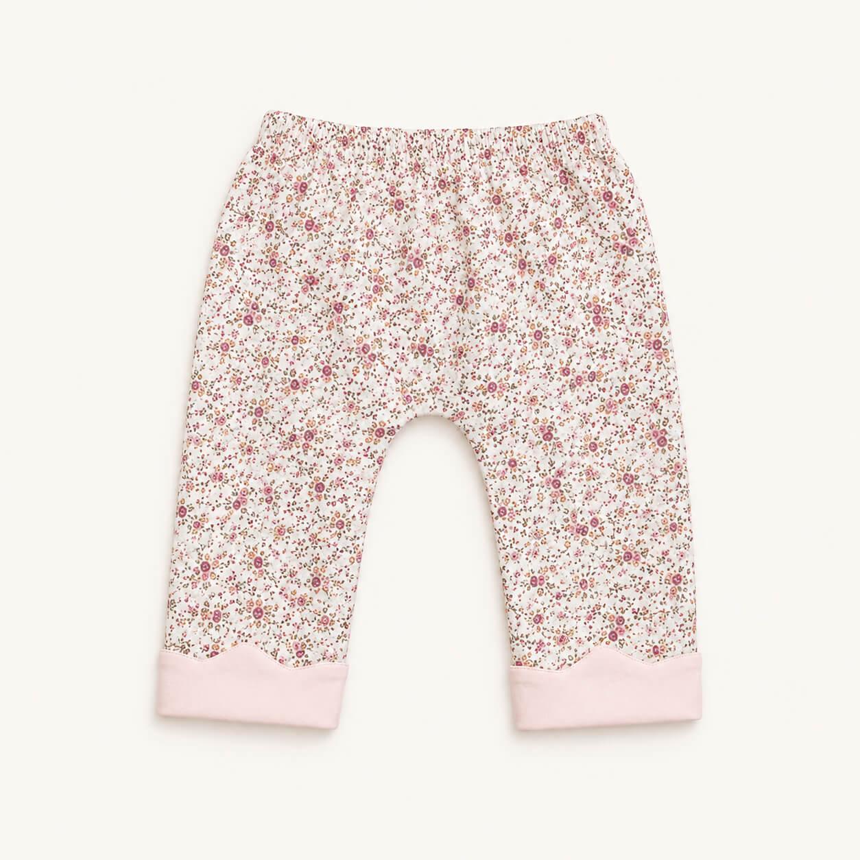 Calças de bebé com estampa floral e punhos rosa, confortáveis e macias para recém-nascidos