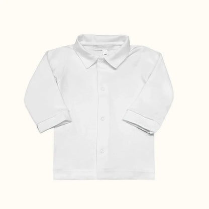 camisola branca básica de manga comprida para menino, detalhe gola, roupa verão infantil