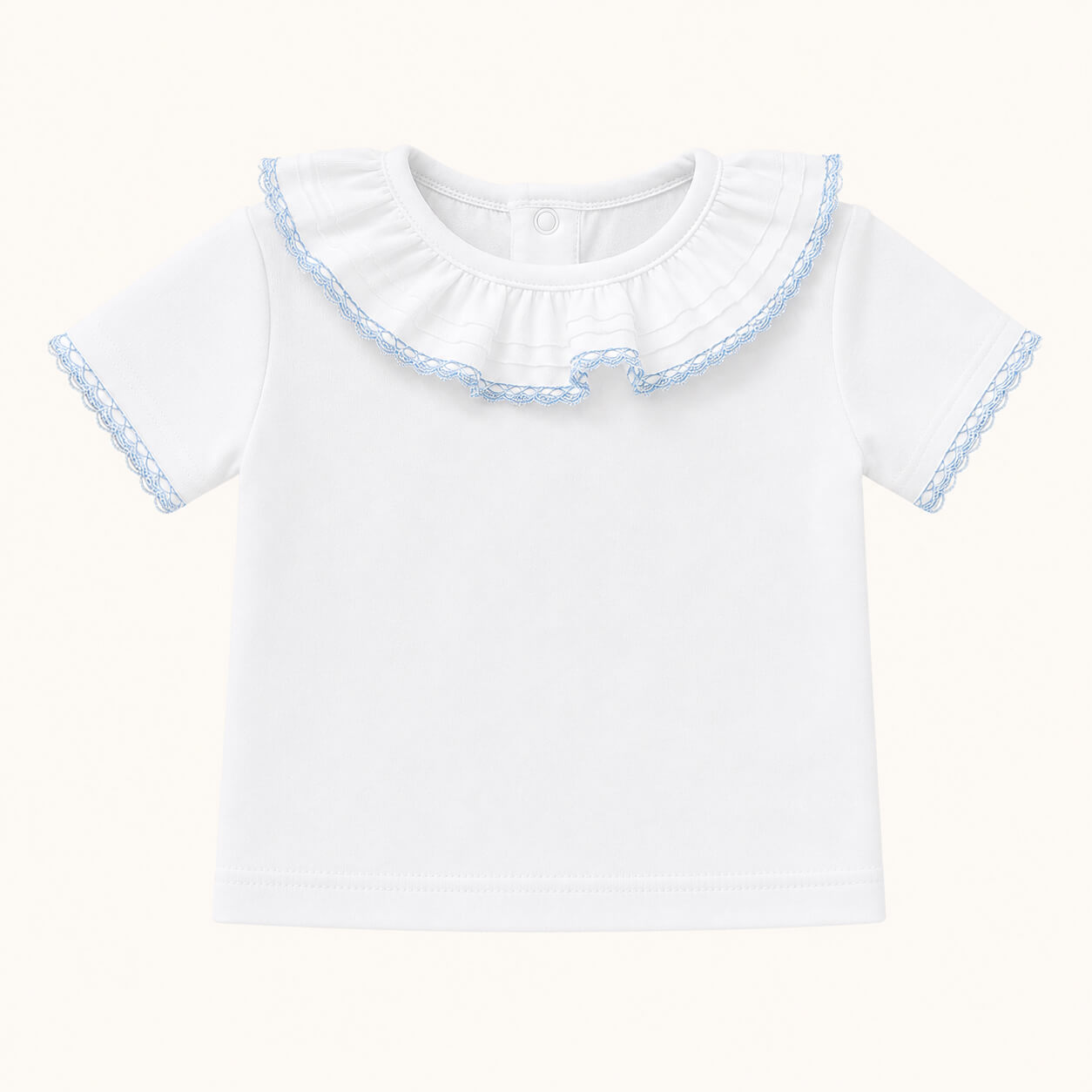 Camisola de Gola de verão para bebé - Básico Branco/Azul