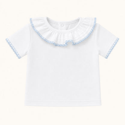 Camisola de Gola de verão para bebé - Básico Branco/Azul