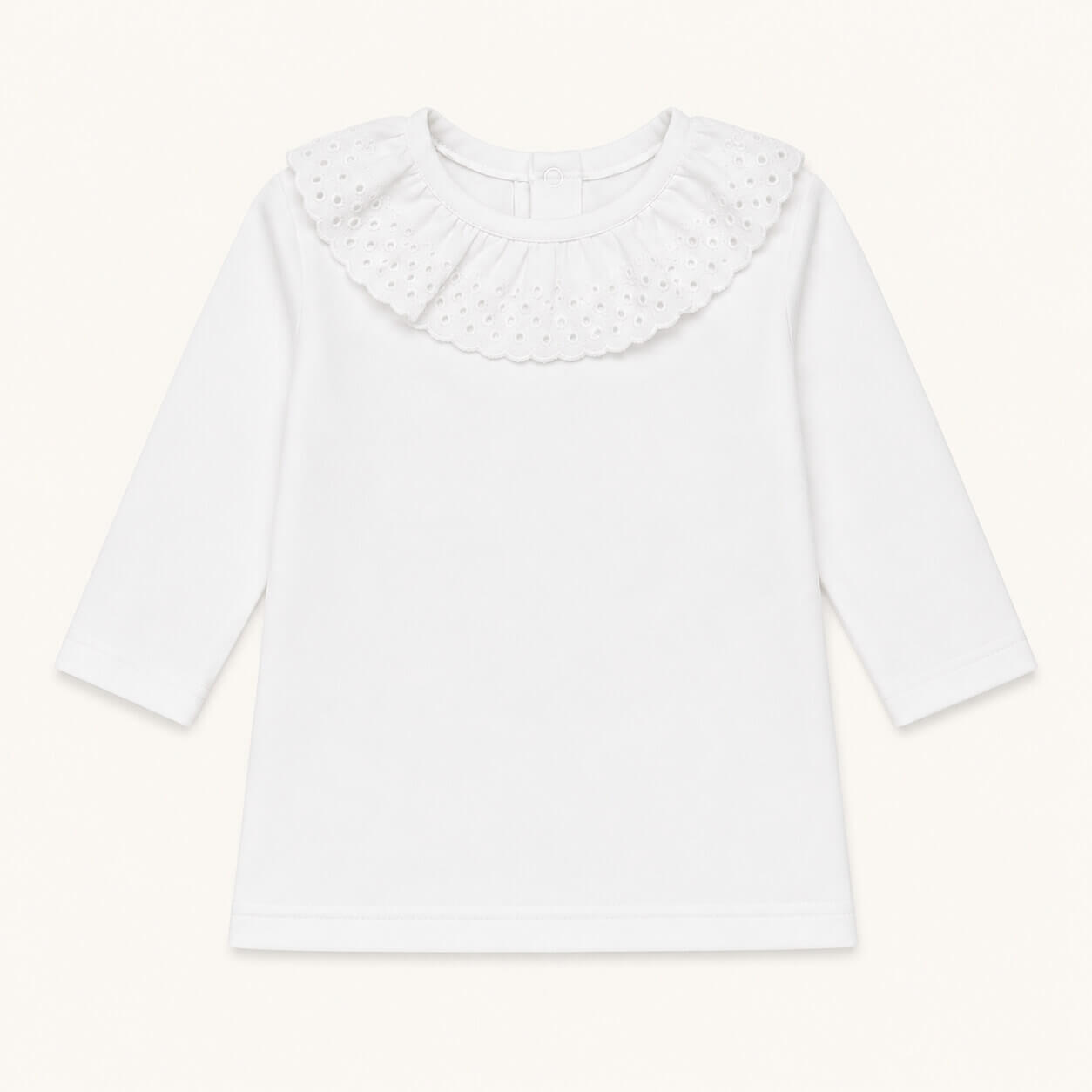 Camisola de bebé menina algodão com gola bordado inglês branco, confortável e pratico para todas as ocasiões