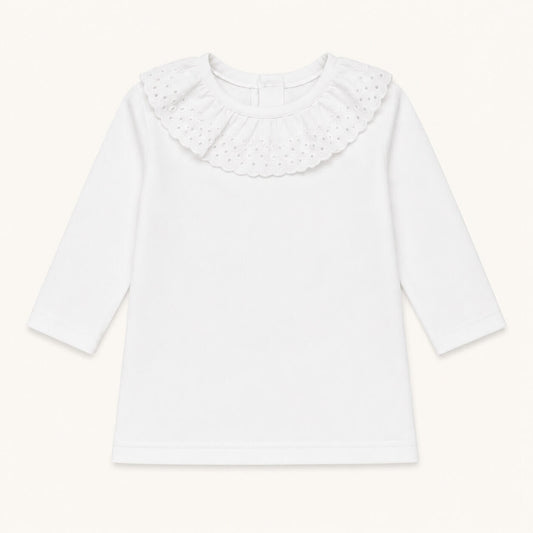 Camisola de bebé menina algodão com gola bordado inglês branco, confortável e pratico para todas as ocasiões