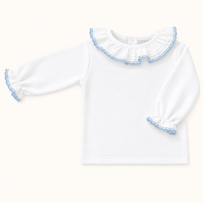 Camisola de Gola de verão para bebé - Básico Branco/Azul