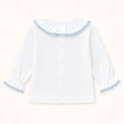 Camisola de Gola de verão para bebé - Básico Branco/Azul