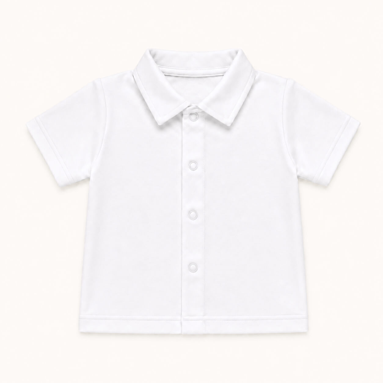Camisola de manga curta em malha de algodão suave branco com gola em popeline a combinar
