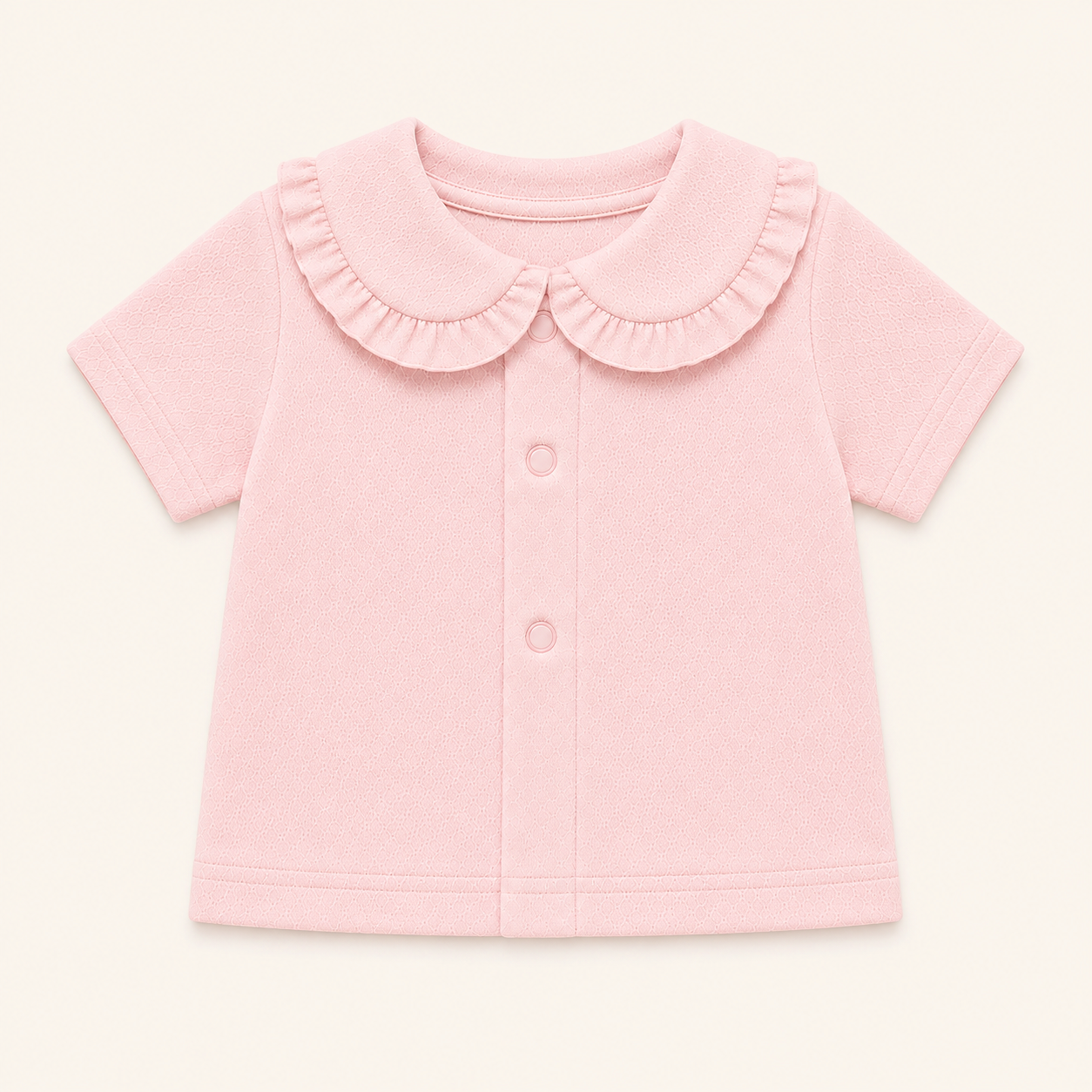 camisola de gola sweet rosa, em algodão, manga curta, muito confortável e prático para bebés dos 12 meses aos 48 meses