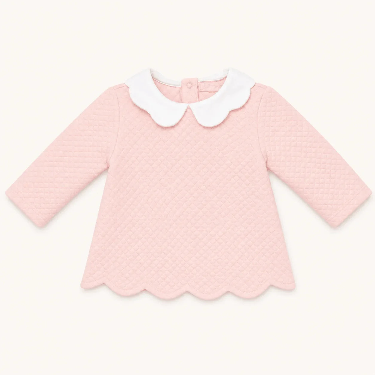 camisola para bebé com gola branca e detalhe em losango, ideal para recém-nascidos