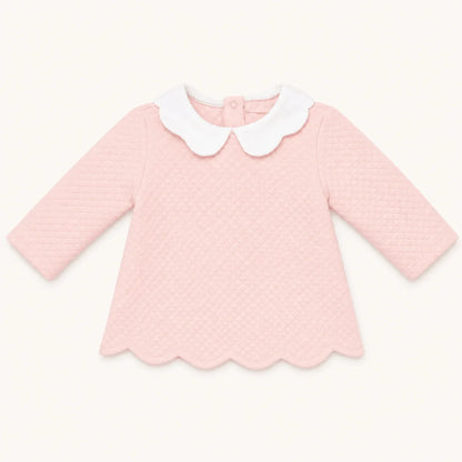 camisola para bebé com gola branca e detalhe em losango, ideal para recém-nascidos