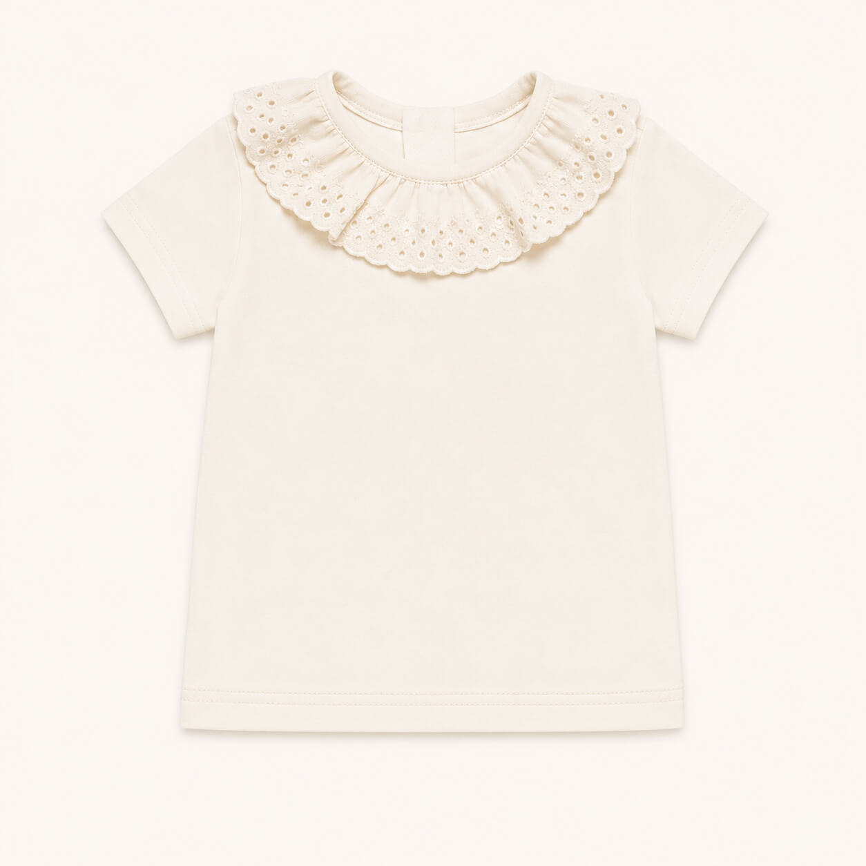camisola com golinha em bordado inglês tudo em algodão, manga curta, super confortável para bebés dos 12 aos 48 meses
