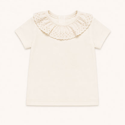 camisola com golinha em bordado inglês tudo em algodão, manga curta, super confortável para bebés dos 12 aos 48 meses
