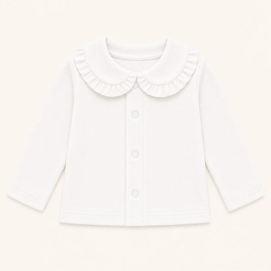 camisola de gola camisa sweet branco, manga comprida, 100% algodão macio e confortável, ideal para quando deixar a fralda