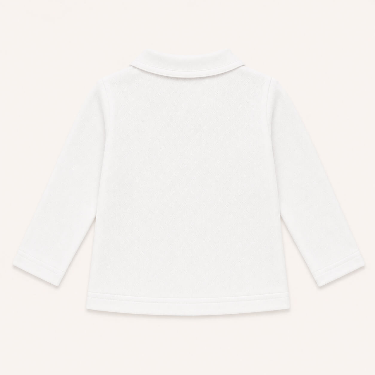 costas de camisola de gola camisa sweet branco, manga comprida, 100% algodão macio e confortável, ideal para quando deixar a fralda