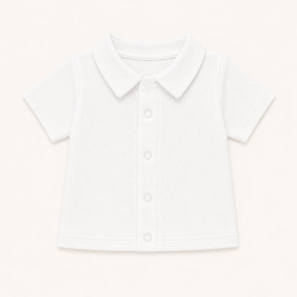 camisola de gola camisa sweet branco, manga curta, 100% algodão macio e confortável, ideal para quando deixar a fralda