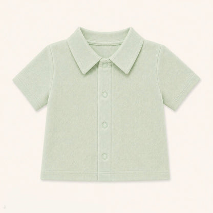 camisola de gola camisa sweet verde, manga curta, 100% algodão macio e confortável, ideal para quando deixar a fralda