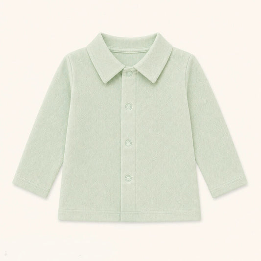camisola de gola camisa sweet verde, manga comprida, 100% algodão macio e confortável, ideal para quando deixar a fralda