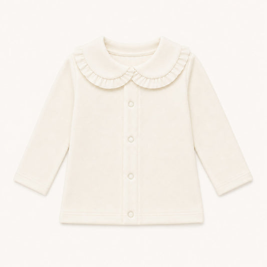 camisola de gola folho sweet bege manga comprida, 100% algodão macio e confortável, ideal para bebés quando estão a deixar a fralda