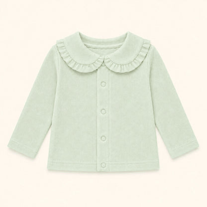 camisola de gola folho sweet verde manga comprida, 100% algodão macio e confortável, ideal para bebés quando estão a deixar a fralda