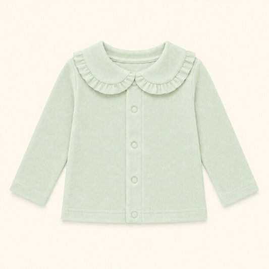 camisola de gola folho sweet verde manga comprida, 100% algodão macio e confortável, ideal para bebés quando estão a deixar a fralda