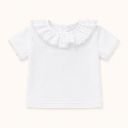 Camisola de Gola de Verão para Bebé- Básico Branco