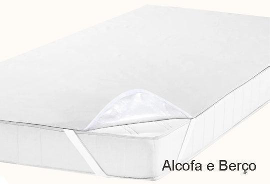 Capa protetora de colchão impermeável para berço, ajustável com elástico, cor branca.