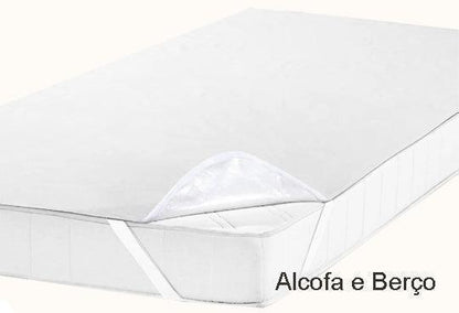 Capa protetora de colchão impermeável para berço, ajustável com elástico, cor branca.