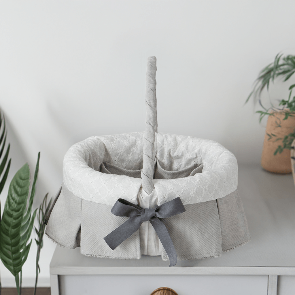 Cesto Verga Tecido Romantic Cinza - Pim-Pam-Pum Baby