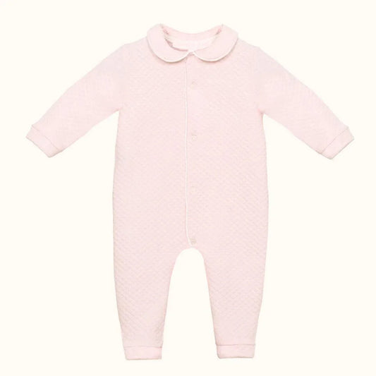 babygrow rosa claro de manga comprida para bebé, tecido texturizado, com gola redonda
