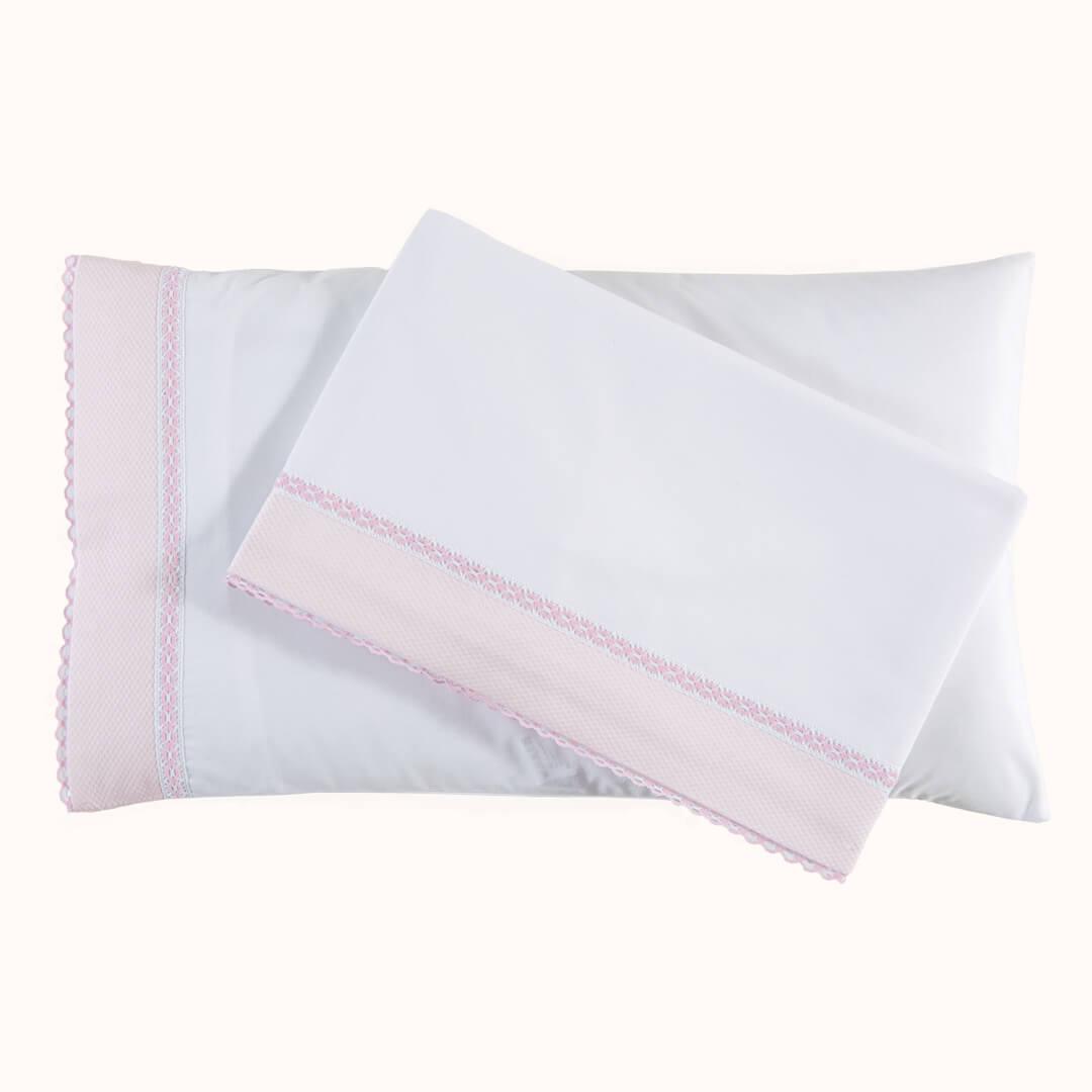 Conjunto Lençóis Candy Branco com Barra Rosa - Pim-Pam-Pum Baby