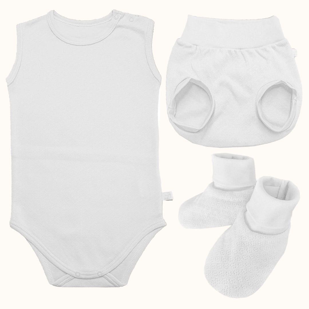 Conjunto Soft Moves: Body Sem Mangas, Tapa Fraldas e Pantufas Branco - Pim-Pam-Pum Baby