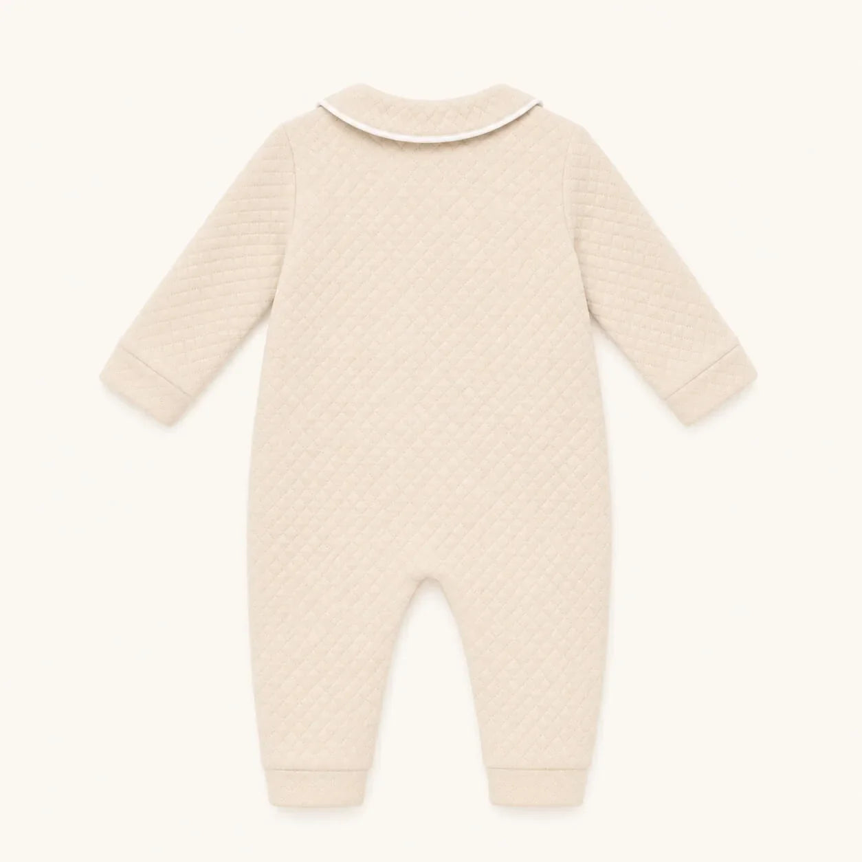 Babygrow de bebé quentinho para bebê com estampa de losangos e gola vivo branca, ideal para recém-nascidos