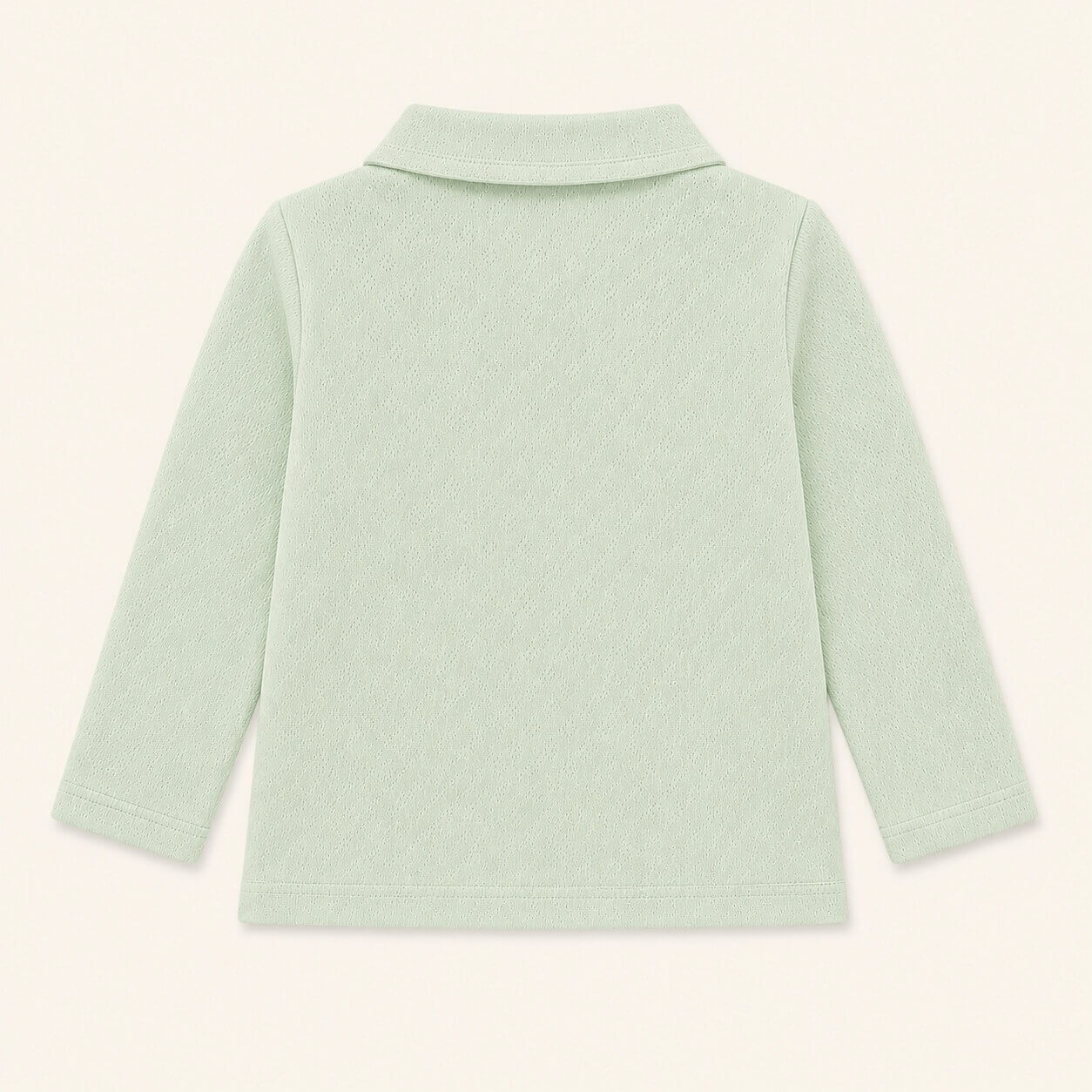 costas de camisola de gola camisa sweet verde, manga comprida, 100% algodão macio e confortável, ideal para quando deixar a fralda