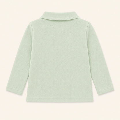 costas de camisola de gola camisa sweet verde, manga comprida, 100% algodão macio e confortável, ideal para quando deixar a fralda