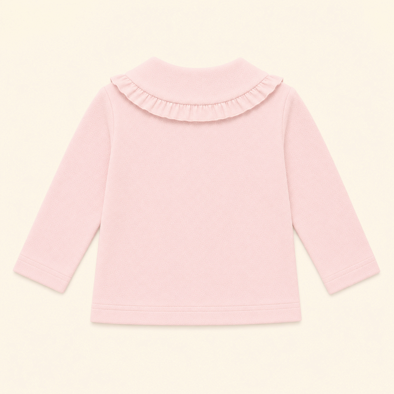 costas de camisola de gola sweet rosa, em algodão, muito confortável e prático para bebés dos 12 meses aos 48 meses