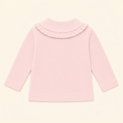 costas de camisola de gola sweet rosa, em algodão, muito confortável e prático para bebés dos 12 meses aos 48 meses