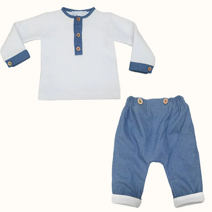 Fatinho 2 Peças Denim Branco/Azul - Pim-Pam-Pum Baby