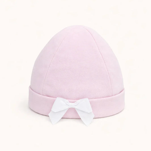 gorro rosa para bebé em algodão, com laço branco na frente, ideal para recém-nascidos