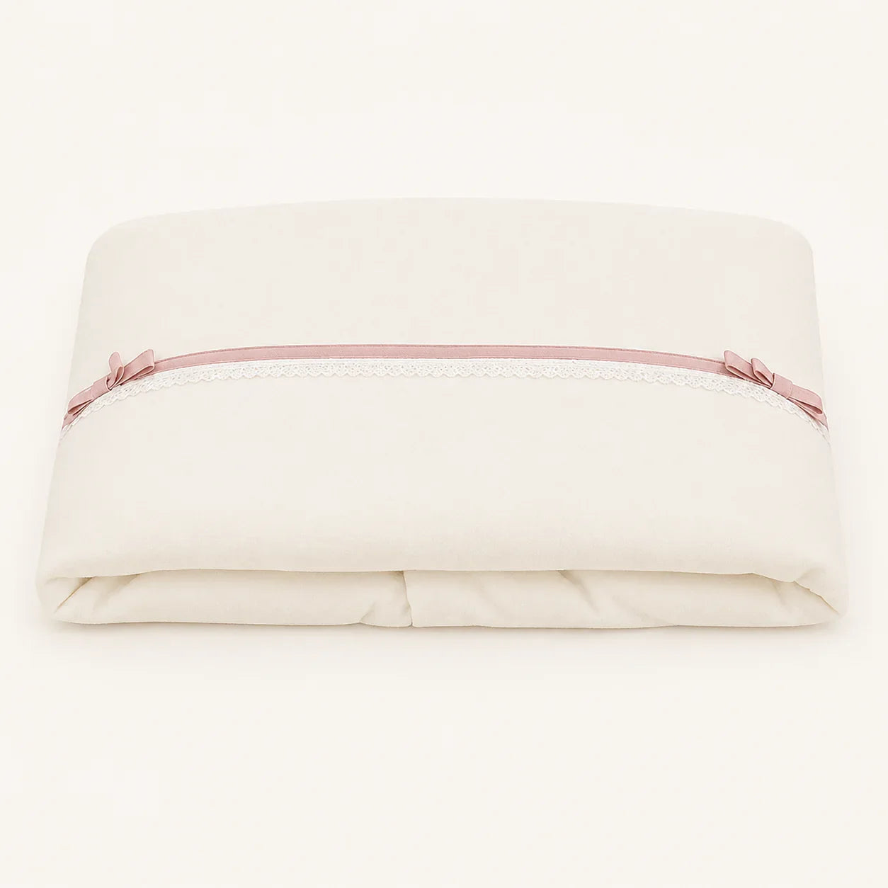 manta de bebé bege com fita rosa e laços, enxoval para recém-nascido