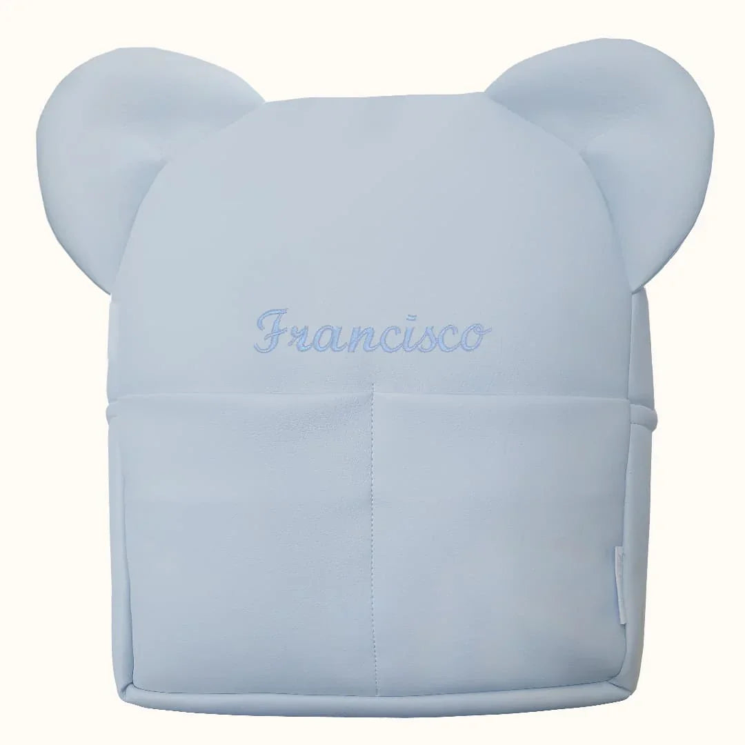 <img src="caminho/para/imagem.jpg" alt="mochila azul para bebé com orelhas e nome bordado">