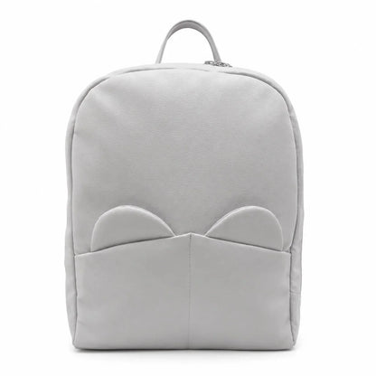 Mochila cinza bebé com design fofo e bolsos frontais, super pratica para levar a roupa do bebé para a maternidade e uso diário