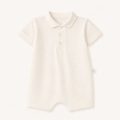 babygrow branco manga curta com gola polo para recém-nascido, enxoval confortável