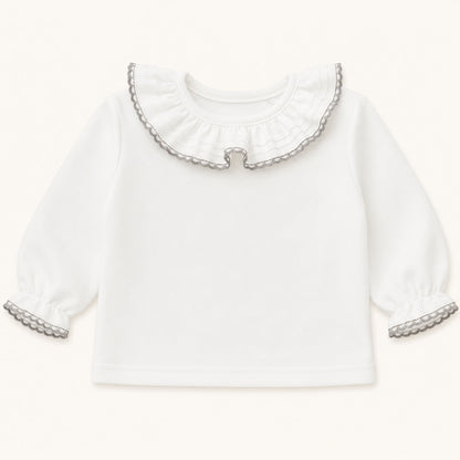Maglia con Colletto Base Bianco/Grigio Inverno