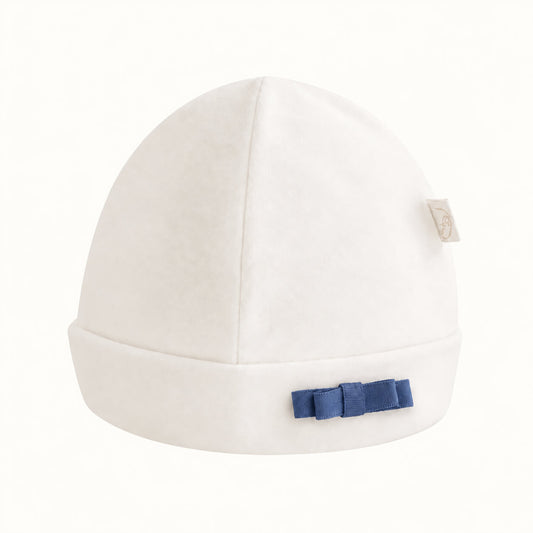 Gorro para Bebé Romantic bege com laço azul