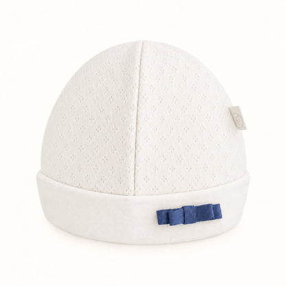 Gorro para Bebé Romantic bege com laço azul